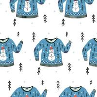 Ugly sweater pattern with snowman background vector