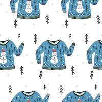 Ugly sweater pattern with snowman background vector