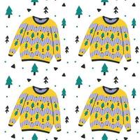 Ugly sweater pattern with christmas tree background vector
