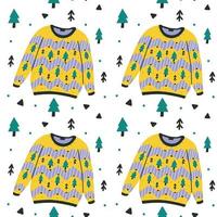 Ugly sweater pattern with christmas tree background vector