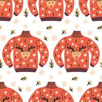 Ugly sweater pattern with deer background vector