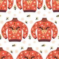 Ugly sweater pattern with deer background vector