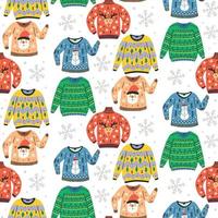 Colorful Ugly sweater pattern with snowflake background vector