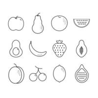 conjunto simple de iconos de línea vectorial relacionados con frutas. contiene íconos como fresa, naranja, plátano y más. vector