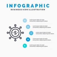 icono de línea moderna global de economía empresarial con fondo de infografía de presentación de 5 pasos vector