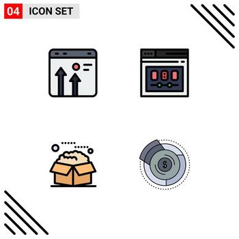 Set of 4 Vector Filledline Flat Colors on Grid for arrow webpage economy page open Editable Vector Design Elements