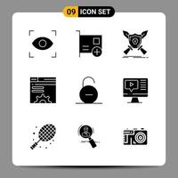 9 Black Icon Pack Glyph Symbols Signs for Responsive designs on white background 9 Icons Set Creative Black Icon vector background