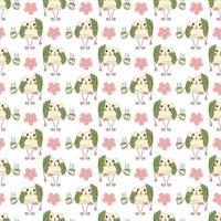 Sakura mochi pattern19. Seamless pattern with cute mochi character. Doodle cartoon vector illustration.