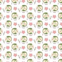 Sakura mochi pattern21. Seamless pattern with cute mochi character with sakura flower. Doodle cartoon vector illustration.