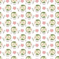 Sakura mochi pattern21. Seamless pattern with cute mochi character with sakura flower. Doodle cartoon vector illustration.