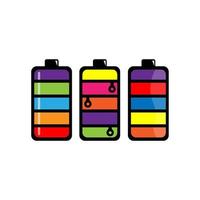 Vector glossy battery symbol. Battery icons with different colored variations.