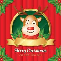 Santa deer illustration. social media template vector