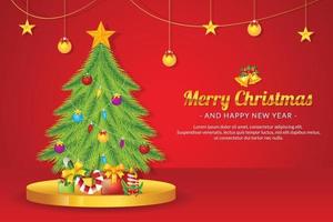 Christmas tree, greeting card template vector