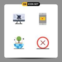 4 iconos planos universales establecidos para aplicaciones web y móviles monitorear video de aplicación mundial cerrar elementos de diseño vectorial editables vector