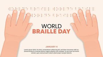 World braille day background with hands reading braille