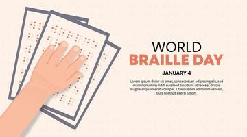 World braille day background with a hand reading braille on paper vector