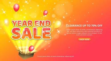 Year end sale banner with an open box of a surprise sale vector
