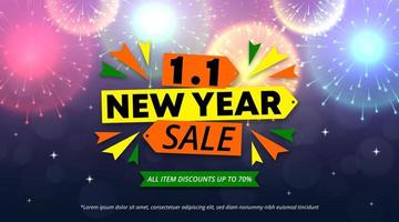 New year sale background with fireworks in the sky vector