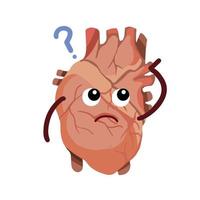 Confused human heart organ vector character mascot illustration isolated on white background. Cartoon flat character drawing with simple and cute kawaii style.