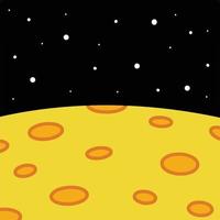 Yellow cheese moon close up on black vacuum space with white stars vector background. Square wallpaper for social media post, greeting card, website, poster, banner, and others.