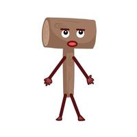 Concerned expression of wood hammer object vector character mascot illustration isolated on plain background. Cartoon comic drawing with simple flat art style with funny expressions and body language.