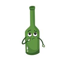 Confused and wondering alcohol booze green bottle character mascot vector illustration drawing isolated on white background. Bottle character comic with simple flat cartoon art style.