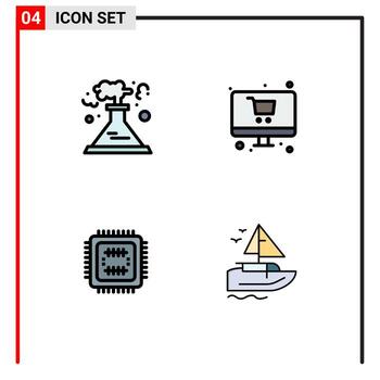 paquete de interfaz de usuario de 4 colores planos básicos de línea de llenado de elementos de diseño vectorial editables cpu de la tienda de humo de tecnología de fábrica vector