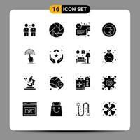 Set of 16 Vector Solid Glyphs on Grid for finance time camera message chat Editable Vector Design Elements