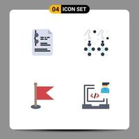 conjunto de iconos planos de interfaz móvil de 4 pictogramas de ubicación de archivo educación mundo de piedras preciosas elementos de diseño vectorial editables vector