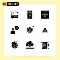 Universal Icon Symbols Group of 9 Modern Solid Glyphs of settings heart coding love programming Editable Vector Design Elements