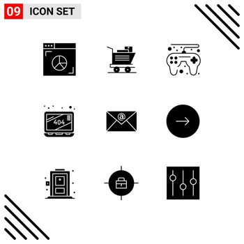 9 glifos sólidos vectoriales temáticos y símbolos editables de elementos de diseño vectorial editables del sitio web de la bandeja de entrada del juego de correo directo vector