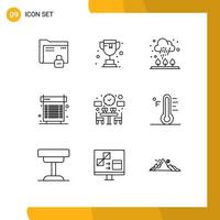 Pack of 9 Modern Outlines Signs and Symbols for Web Print Media such as couple heat autumn fan computer Editable Vector Design Elements