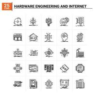 25 ingeniería de hardware y conjunto de iconos de internet antecedentes vectoriales vector