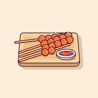 Bakso bakar or grilled meatball with sauce vector