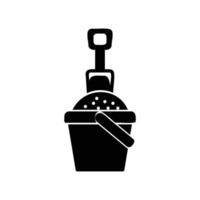 Icon of bucket filled by sands and shovel stick on it vector