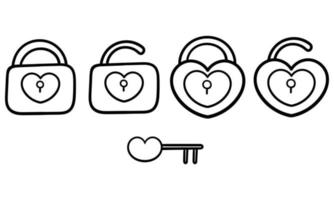 collection of hand drawn padlocks and heart keys vector