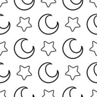 star and moon outline seamless pattern vector