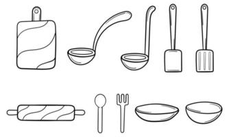 hand drawn collection of kitchen utensils vector