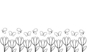hand drawn background of flowers and butterflies vector