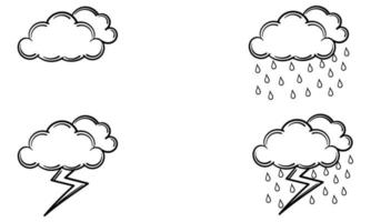 a collection of hand drawn of cloudy clouds, rain clouds and thunderclouds vector