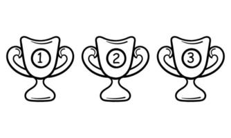 hand drawn 1st, 2nd and 3rd place trophies 2 vector