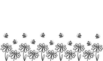 hand drawn background of flowers and bees 2 vector