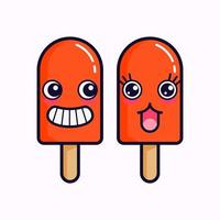 ilustración vectorial de un lindo personaje de dibujos animados de una pareja de helados con sabor a mango