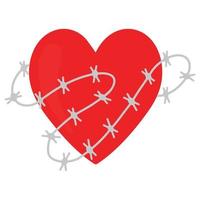 Heart in barbed wire. Vector illustration of heart. Isolated illustration of heart in barbed wire.