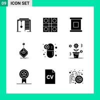 Pack of 9 Solid Style Icon Set Glyph Symbols for print Creative Signs Isolated on White Background 9 Icon Set Creative Black Icon vector background