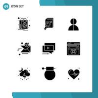 Pack of 9 Modern Solid Glyphs Signs and Symbols for Web Print Media such as send thief chart profile impostor Editable Vector Design Elements