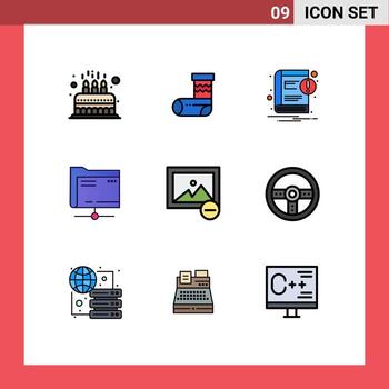 Editable Vector Line Pack of 9 Simple Filledline Flat Colors of delete server gift data notification Editable Vector Design Elements