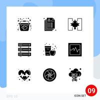 Set of 9 Modern UI Icons Symbols Signs for apple juice hosting flag server database Editable Vector Design Elements