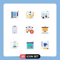 Pictogram Set of 9 Simple Flat Colors of iphone mobile care smart phone transport Editable Vector Design Elements