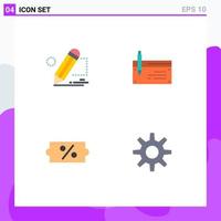 Mobile Interface Flat Icon Set of 4 Pictograms of pencil finance tablet account payment Editable Vector Design Elements